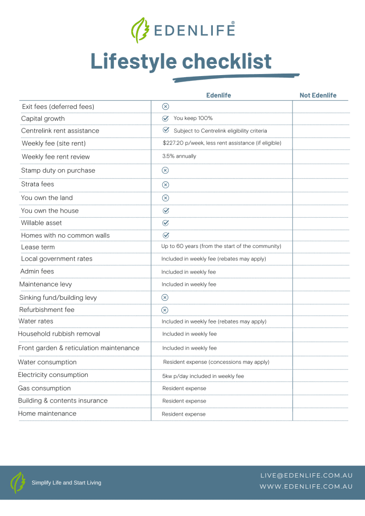 Edenlife lifestyle checklist (page 1)