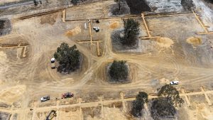 Overhead view of trenching work underway at Edenlife Byford